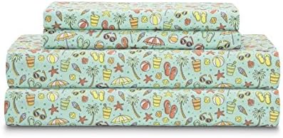  Elite Home Products Soft Microfiber Coastal Printed/Embroidered Sheet Set