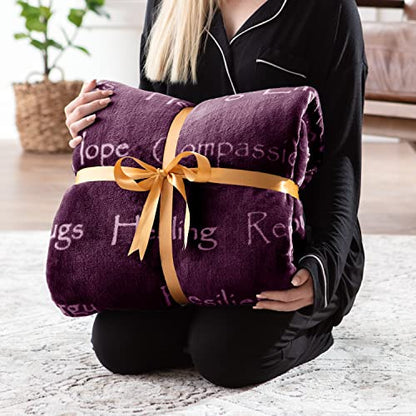  Healing Warm Hugs Gift Throw Blanket - Sympathy Gift Breast Cancer Chemo Survivor Get Well Caring Gifts - Comfort Purple Gift Blanket For Love Support Women Friend - Aubergine
