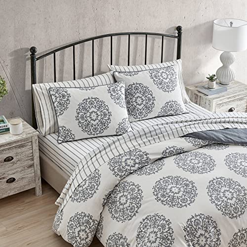  - King Duvet Cover Set, Reversible Cotton Sateen Bedding With Matching Shams, All Season Home Decor (Bristol Grey, King)