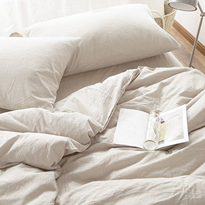  Eikei Washed Cotton Chambray Duvet Cover Solid Color Casual Modern Style Bedding Set Relaxed Soft Feel Natural Wrinkled Look (King, Desert Sand)