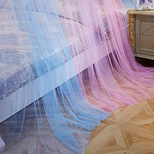  Bed Canopy For Girls - Princess Elegant Lace Round Sheer Mesh Bed Curtains - Canopy For Girls Room Bedding Net For Twin Full Queen King Size (Pink And Blue)