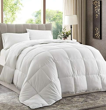 All Season Down Alternative Comforter - Plush Microfiber Fill - Box Stitch Quilted - Duvet Insert With Corner Tabs (Full/Queen, White)