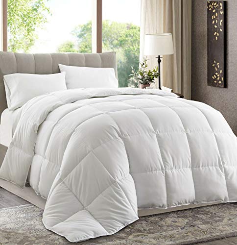  All Season Down Alternative Comforter - Plush Microfiber Fill - Box Stitch Quilted - Duvet Insert With Corner Tabs (Full/Queen, White)