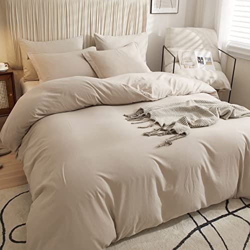  Queen Beige Duvet Cover Washed Microfiber Cream Beige Tan Khaki Quilt Cover Sets Queen Size 3 Pieces Tan Solid Color Bedding Sets (1 Queen Beige Duvet Cover And 2 Pillow Shams)
