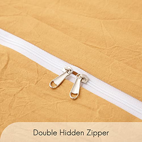 Straw Yellow 100% Washed Cotton Queen Duvet Cover Set, 3 Pieces 1 Comforter Cover And 2 Pillowcases, Ultra Soft And Breathable Solid Color Bedding Set With Zipper Closure