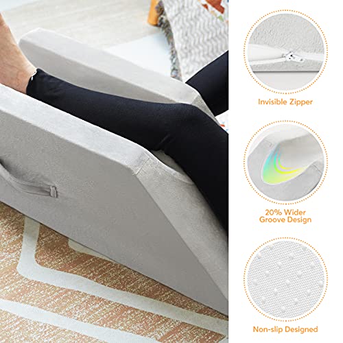  OasisSpace Leg Support And Elevation Pillow For Surgery, Swelling, Injury Or Rest - Memory Foam Leg Position Pillows For Knee, Ankle And Foot Injury Pain Relief - Improve Circulation - Washable Cover