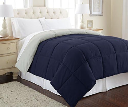  Down Alternative Microfiber Quilted Reversible Comforter & Duvet Insert - Soft, Comfortable Alternative To Goose Down - Bedding For All Seasons Amethyst/Silver Full/Queen