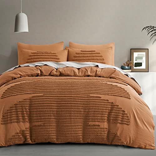  5 Pieces Full/Queen Duvet Cover Set, Boho Bedding Sets For Modern Home, Tufted And Super Soft Comforter Covers, Beige