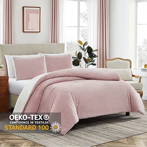  Geniospin Queen Comforter Set, Ultra-Soft Microplush Sherpa Comforter With 2 Pillow Sham, Reversible 3-Piece Bed Set For Queen Bed, Plush Warm Bedding Comforter Sets (Dusty Pink, 90'' X 90'')