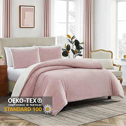  Geniospin Queen Comforter Set, Ultra-Soft Microplush Sherpa Comforter With 2 Pillow Sham, Reversible 3-Piece Bed Set For Queen Bed, Plush Warm Bedding Comforter Sets (Dusty Pink, 90'' X 90'')