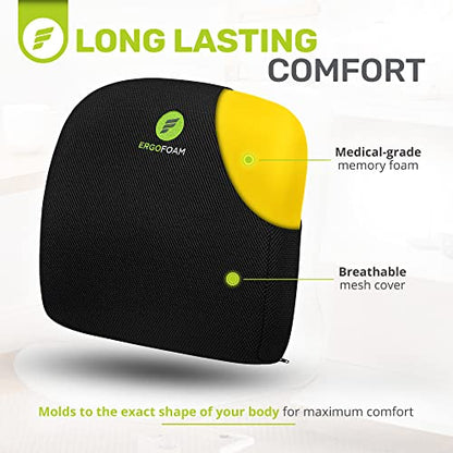  ErgoFoam Lumbar Support Pillow For Chair - Premium Breathable Mesh Back Support For Office Chair - Most Comfortable Lumbar Cushion In The World For Back Pain