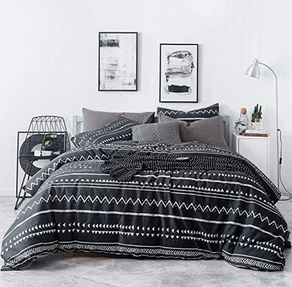  SUSYBAO Gray Botanical Duvet Cover King 100% Cotton Tropical Plant Duvet Cover 3 Pieces Set 1 Banana Leaves Patterned Duvet Cover With Zipper Ties 2 Pillowcases Luxury Soft Grey Leaf Bedding Set