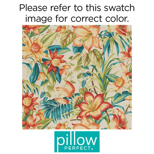  Pillow Perfect Tropic Floral Outdoor Throw Accent Pillow, Plush Fill, Weather, And Fade Resistant, Small Lumbar - 11.5" X 18.5", Blue/Green Botanical Glow, 2 Count