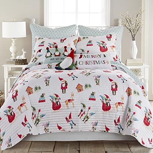  Levtex Home Merry & Bright Collecion - Gnome For The Holidays Quilt - Full/Queen - Christmas Gnomes - Red, Green And White - Quilt (86x86in.) - Reversible - Polyester