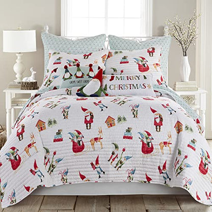  Levtex Home Merry & Bright Collecion - Gnome For The Holidays Quilt - Full/Queen - Christmas Gnomes - Red, Green And White - Quilt (86x86in.) - Reversible - Polyester