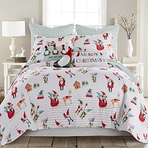  Levtex Home Merry & Bright Collecion - Gnome For The Holidays Quilt - Full/Queen - Christmas Gnomes - Red, Green And White - Quilt (86x86in.) - Reversible - Polyester