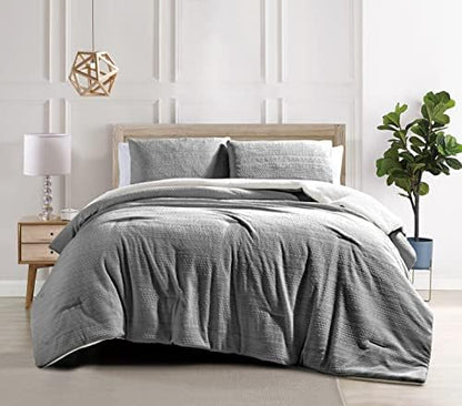 Lafayette Cobblestone Plush Sherpa Reversible 3 PC Heavyweight Comforter Set, Ultra Soft & Cozy, Full/Queen 86"X86"