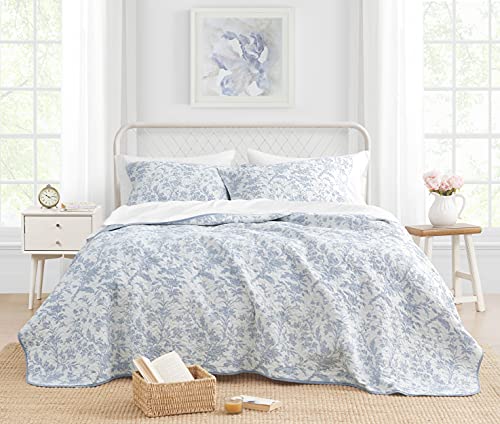 Laura Ashley Home - Amberley Collection - Quilt Set - 100% Cotton, Breathable & Lightweight, Reversible Bedding, Pre-Washed For Added Softness, Queen, Spa Blue , 1 Count (Pack Of 1)