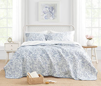 Laura Ashley Home - Amberley Collection - Quilt Set - 100% Cotton, Breathable & Lightweight, Reversible Bedding, Pre-Washed For Added Softness, Queen, Spa Blue , 1 Count (Pack Of 1)