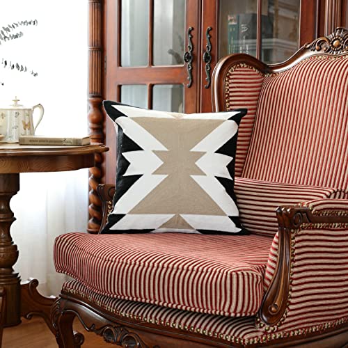  Black White Coffee Aztec Embroidery Throw Pillow Cover,Boho Tribal Geometric Pillowcase, Modern Farmhouse Brown Cushion Case For Couch Sofa Bed, 20"x20"