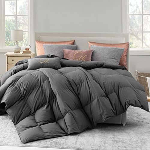  Down Comforter King Size-750 Fill Power-Fluffy Ultra Soft All Season Duvet Insert, Luxury Noiseless Fabric Reversible Colors-Lightweight 41 Ounce Fill (Gray,106”L X 90”W)