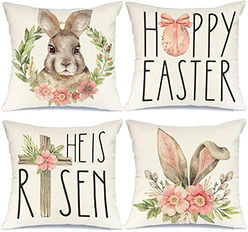  Glaring Easter Decorations Pillow Covers 16x16 Set Of 4 For Bunny Rabbit Home Decor Throw Pillows Cover