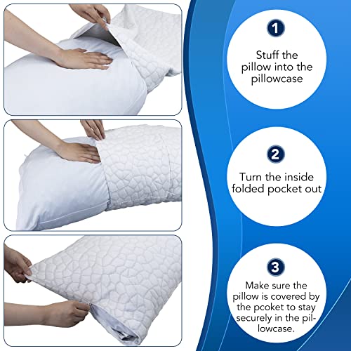  Cooling Fiber Pillow Cover Queen Size 1 Pack, Luxury Bamboo Pillow Cover For Hotel Pillows Memory Foam Pillows Down Pillow With Smooth Zipper, Cool Pillow Case For Hot Sleepers-Machine Washable Cover