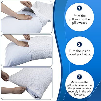  Cooling Fiber Pillow Cover Queen Size 1 Pack, Luxury Bamboo Pillow Cover For Hotel Pillows Memory Foam Pillows Down Pillow With Smooth Zipper, Cool Pillow Case For Hot Sleepers-Machine Washable Cover
