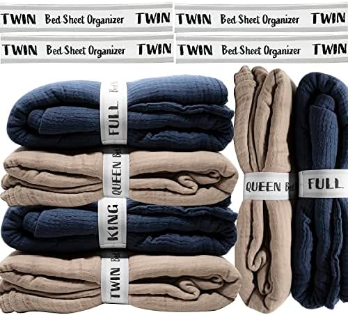  ECOHomes Bed Sheet Organizer And Storage Label Bands | Sheets Set Organizers For Linen Closet - Elastic Bedding Sheet Keepers Straps For Foldable Bedsheet, Pillow Case, Duvet (King 4PCs Pack | Cream)