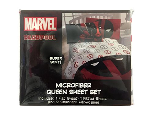 Marvel Deadpool Invasion 4 Piece Queen Sheet Set White/Red/Gray