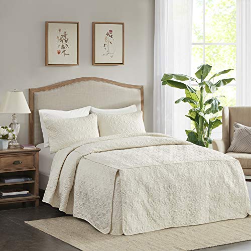  Madison Park Quebec Fitted Bedspread Classic Traditional Design All Season, Lightweight, Bedding Set, Matching Shams, Queen(60" X80+24D), Quebec, Damask Quilted Cream 3 Piece