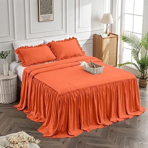  Home Bedding Bedspread Set Quilt - Farmhouse Bedspread Summer Coverlet Bed Spreads, Lightweight Bed Quilt Chic Vintage Bedding Ruffle Skirt Bedspreads Bedroom Rustic With 2 Pillow Shams (King Wheat)