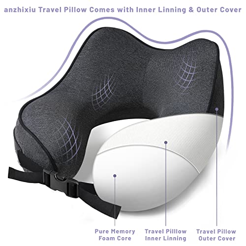  Anzhixiu Travel Pillow Heighten Humps Neck Pillow For 360 Degree Support .Release Your Neck Pain During Travel, Office And Home- Ergonomics Curve Neck Support Pillow, Black Color