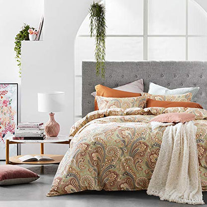  Eikei Boho Paisley Print Luxury Duvet Quilt Cover And Shams 3pc Bedding Set Bohemian Damask Medallion 350TC Egyptian Cotton Sateen (Rust, King)