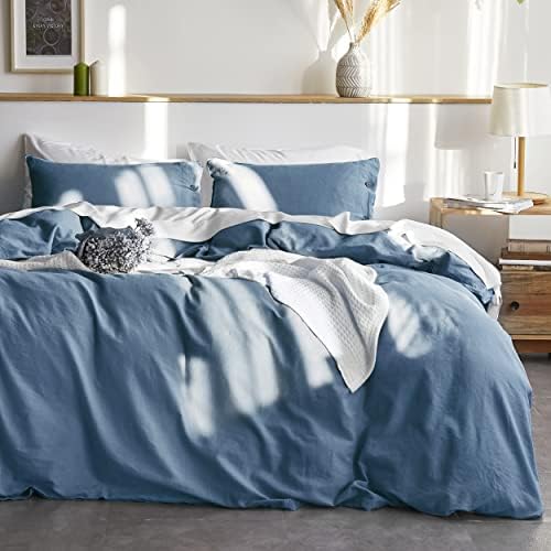  Bedsure Linen Duvet Cover Queen - Linen Cotton Blend Duvet Cover Set, Linen Color, 3 Pieces, 1 Duvet Cover 90x90 Inches And 2 Pillowcases, Comforter Sold Separately