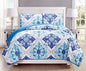 Grand Linen 3-Piece Fine Printed Quilt Set Reversible Bedspread Coverlet King Size Bed Cover (Turquoise, Blue, White, Grey, Navy)