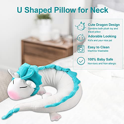 Tieesa White Dragon U Pillow-Anime Cute White Dragon Neck Pillow U-Shaped Travel Pillow Lovely Dragon Soft Stuffed Plush Toy For Children, Lovers, Friends