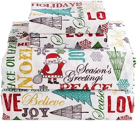  Levtex Home Merry & Bright Collection - Santa Claus Lane Full Sheet Set - Top Sheet (81x96), Fitted Sheet (54x75in.), And Two Pillowcases (21x30in.) - - Polyester