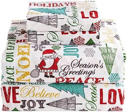  Levtex Home Merry & Bright Collection - Santa Claus Lane Full Sheet Set - Top Sheet (81x96), Fitted Sheet (54x75in.), And Two Pillowcases (21x30in.) - - Polyester