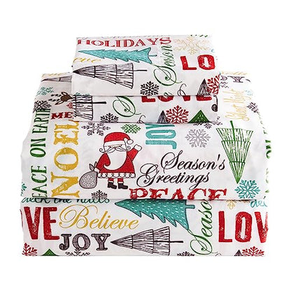  Levtex Home Merry & Bright Collection - Santa Claus Lane Full Sheet Set - Top Sheet (81x96), Fitted Sheet (54x75in.), And Two Pillowcases (21x30in.) - - Polyester