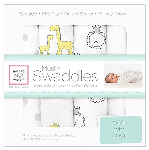  SwaddleDesigns Cotton Muslin Swaddle Blankets, Set Of 4, Pastel Pink Butterflies And Posies, 46x46 Inch (Pack Of 4)