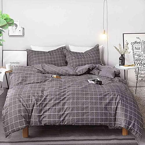  Queen Duvet Cover Set Grid, 90x90 Soft Bedding Cover, Luxury Cool Lightweight Microfiber 3pc Set (1 Cover 2 Pillowcase) With Zip, Tie - Modern Style Bed Quilt Cover For Decor, Plaid White