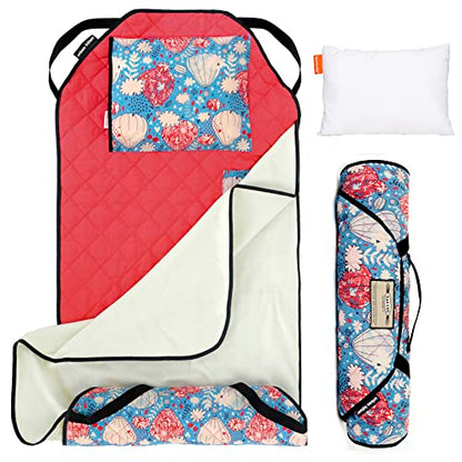  Tot Cot Kids Nap Mat - Toddler Preschool Daycare Bedding Cover With Blanket And Pillow - Poppies