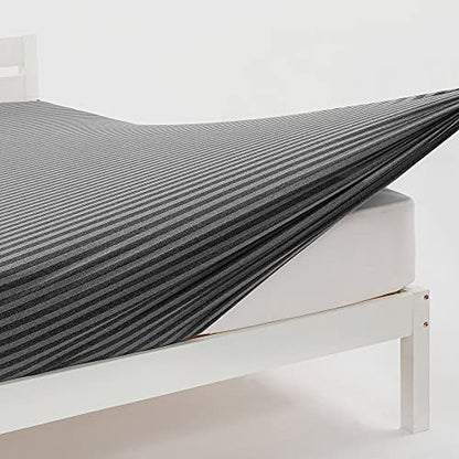  Stretchy Twin Fitted Sheet Only - Jersey Knit & Super Stretch, Snug Fit For Twin/Single, Twin XL Or RV/Camper Twin Size Mattress Deep Or Shallow Pocket, Non-Slip & Ultra Soft - Black/Gray