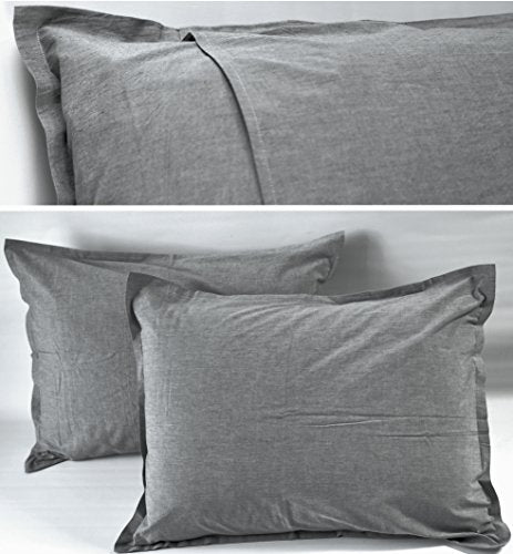  Washed Cotton Chambray Duvet Cover Solid Color Casual Modern Style Bedding Set Relaxed Soft Feel Natural Wrinkled Look (Queen, Charcoal)