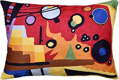  Kashmir Designs Lumbar Cushion Cover Hand Embroidered Wool 13x21 (Lumbar Poppy Pillow Cover Turquoise)