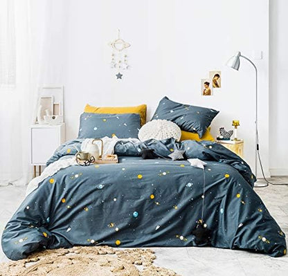  YuHeGuoJi White Floral Duvet Cover King 100% Cotton Black Flower Duvet Cover 3 Pcs Set 1 Plant Blossom Patterned Duvet Cover With Zipper Ties 2 Pillowcases Farmhouse Cartoon Botanical Bedding Set