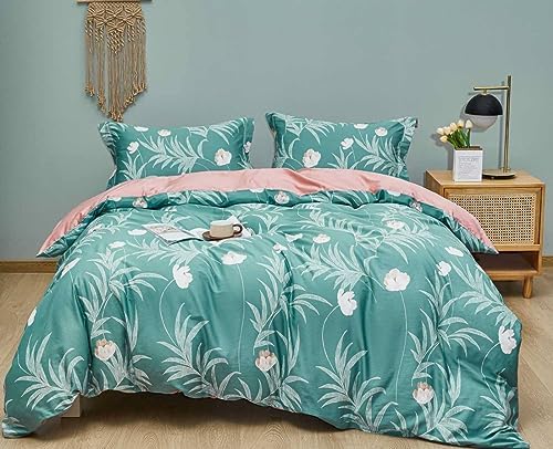  OAITE Duvet Cover Set,600 Thread Count Cotton Floral Bedding Comforter Cover Set Includes With 3Pcs (2 Pillow Shams,1 Duvet Cover)