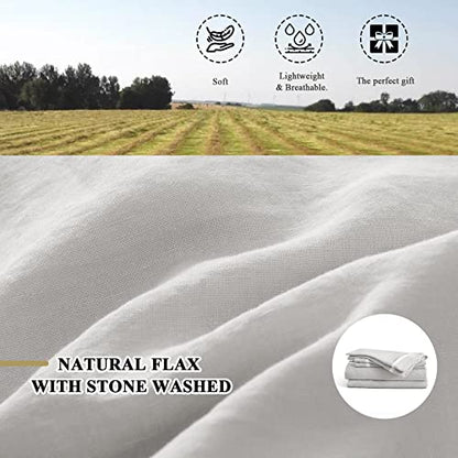  Simple&Opulence 100% Linen Duvet Cover Set Comforter King Size (104" X 92")-3pcs French Washed Flax Textured Soft Bedding With Striped Detail, 1 Duvet Cover And 2 Pillowcases (Grey)