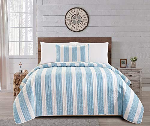  Great Bay Home 2-Piece Twin Reversible Lightweight Nautical Quilt Comforter With 1 Sham | All-Season, Beach Bedspreads | Blue Coastal Coverlet Sets | Casco Bay Quilts Collection